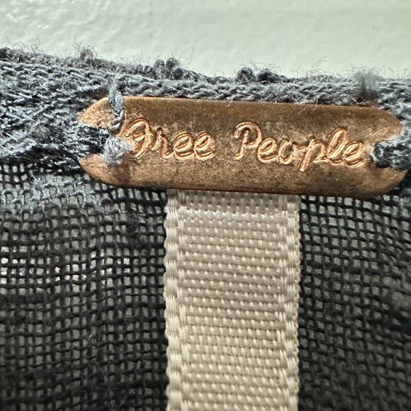 Free People Linen/Cotton Charcoal Gray Dress w/Embroidered Trim Size L - Picture 13 of 16